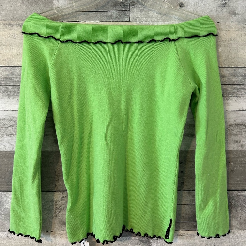 Green Off-Shoulder Top with Black Trim